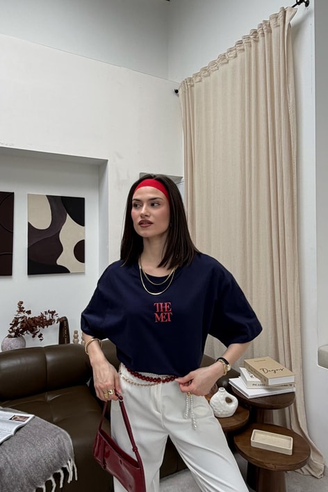 The Met Baskılı  Tshirt Lacivert