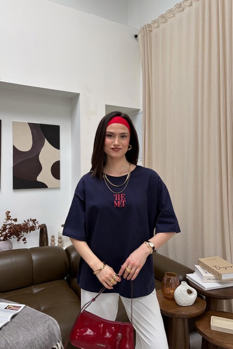 The Met Baskılı  Tshirt Lacivert