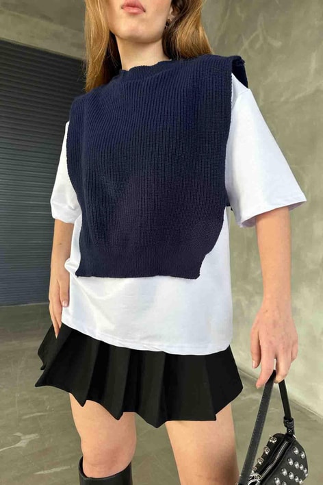 Triko Süveter Detay Tshirt Lacivert