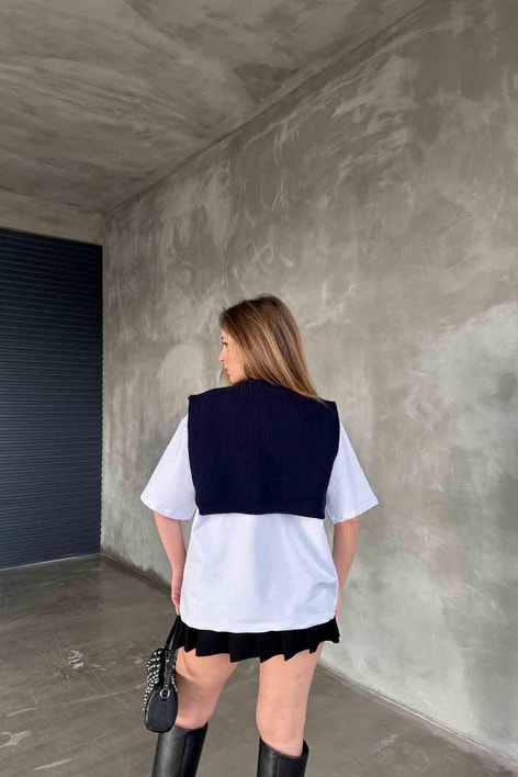 Triko Süveter Detay Tshirt Lacivert