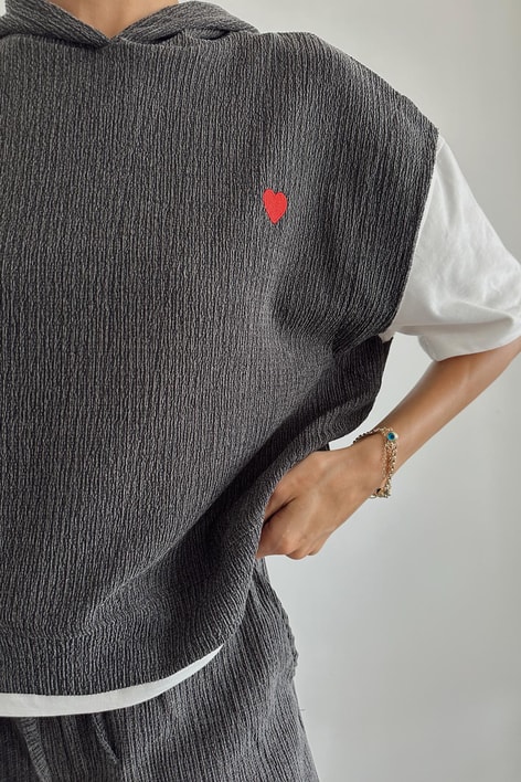Tshirt Detaylı Krinkıl Üst Antrasit