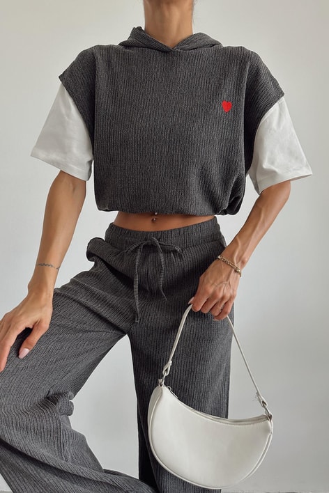 Tshirt Detaylı Krinkıl Üst Antrasit