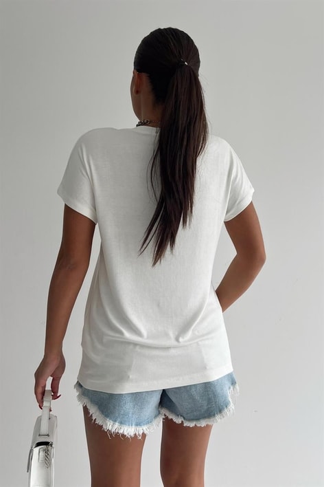 V Yaka Basic Tshirt Beyaz