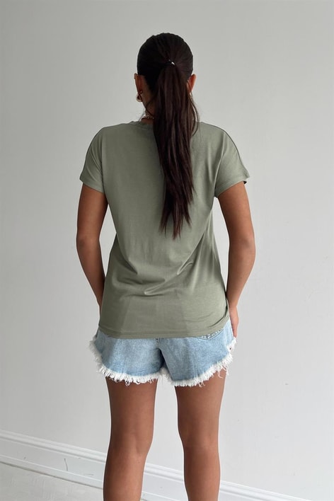 V Yaka Basic Tshirt Haki