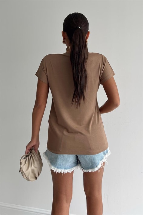 V Yaka Basic Tshirt Kahve