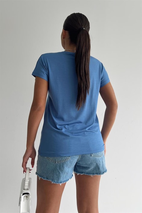 V Yaka Basic Tshirt Mavi