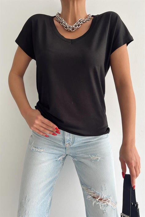 V Yaka Basic Tshirt Siyah