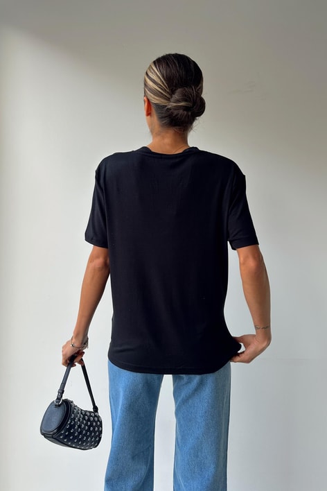 V Yaka Modal Kumaş Tişört Siyah