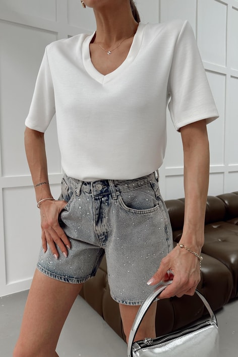 V Yaka Modal Tshirt Beyaz