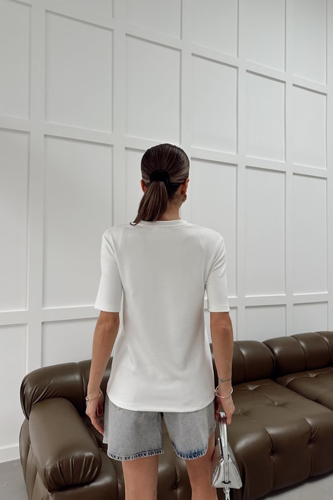 V Yaka Modal Tshirt Beyaz