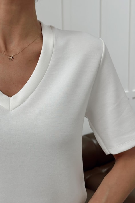 V Yaka Modal Tshirt Beyaz