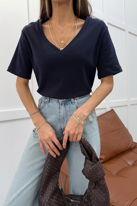 V Yaka Oversize Tshirt Lacivert