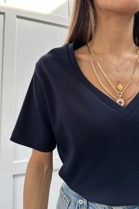V Yaka Oversize Tshirt Lacivert
