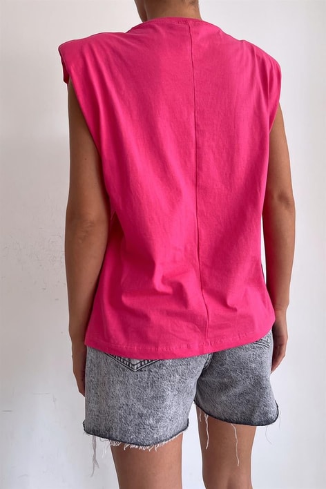 Vatkalı Basic Tshirt Fuşya