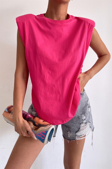 Vatkalı Basic Tshirt Fuşya