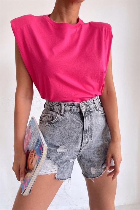 Vatkalı Basic Tshirt Fuşya