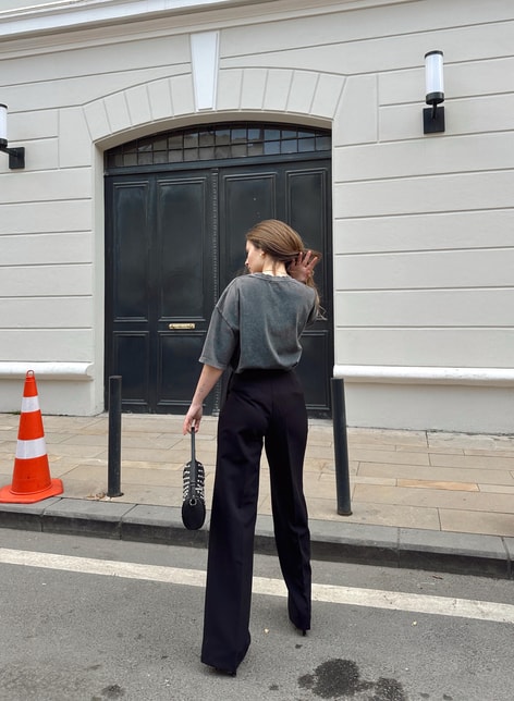 Yıkamalı Bisiklet Yaka Tshirt Füme