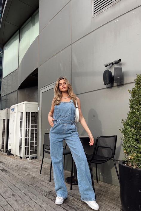 Askılı Denim Tulum Mavi