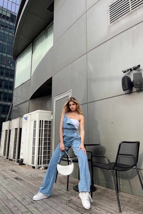 Askılı Denim Tulum Mavi