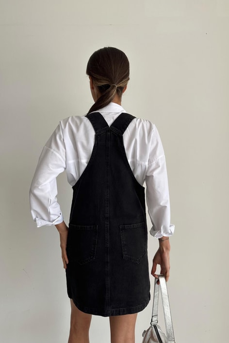 Denim Salopet Siyah