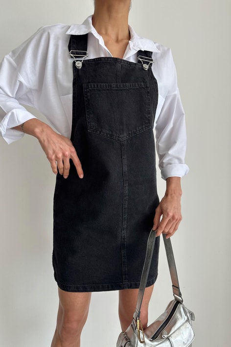 Denim Salopet Siyah