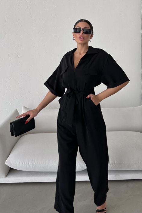 Fermuarlı Mini Cep Tulum Siyah