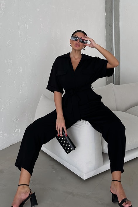 Fermuarlı Mini Cep Tulum Siyah