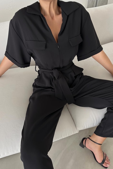 Fermuarlı Mini Cep Tulum Siyah