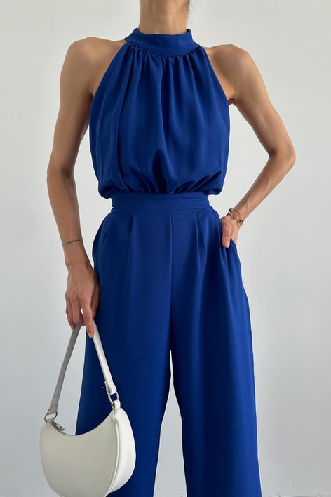 Halter Yaka Premium Tulum Saks Mavisi
