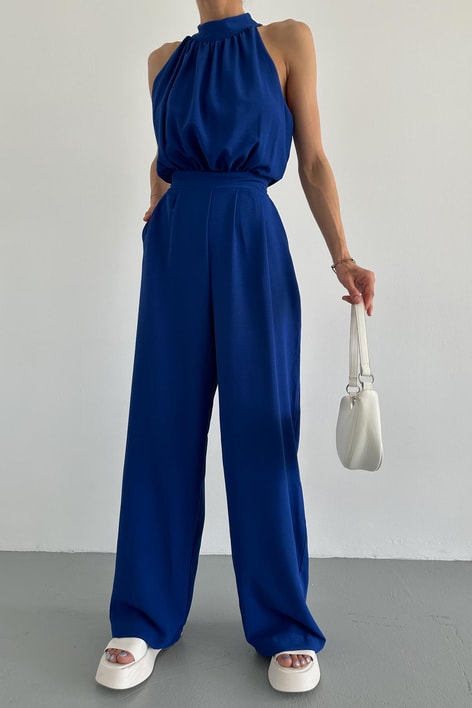 Halter Yaka Premium Tulum Saks Mavisi