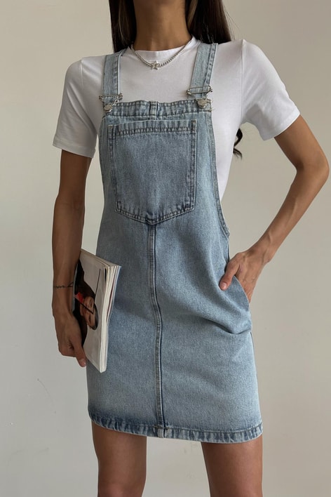 Kar Yıkama Denim Salopet Buz Mavi