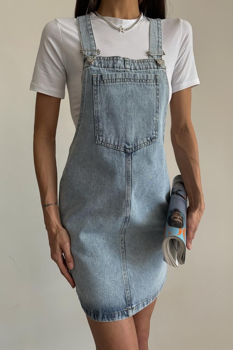 Kar Yıkama Denim Salopet Buz Mavi