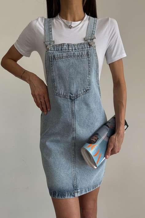 Kar Yıkama Denim Salopet Buz Mavi