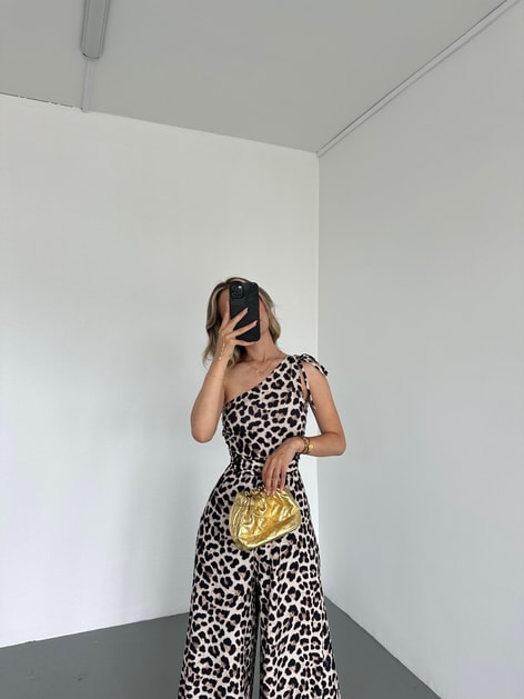 Leopar Desen Tek Omuz Tulum Kahve