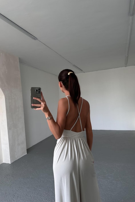 Modal İnce Askılı Tulum Bej