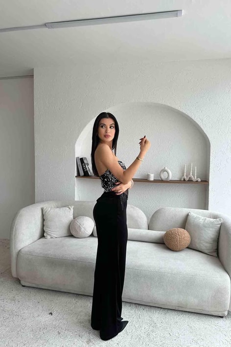 Payet Detay Kadife Tulum Siyah-Beyaz