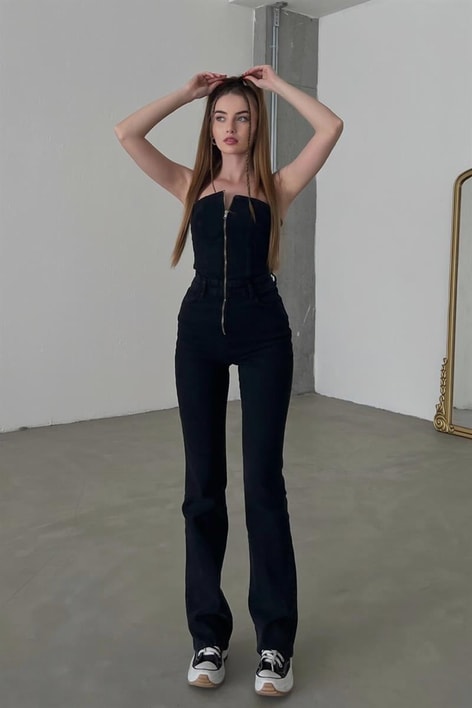 Straplez Denim Tulum Siyah