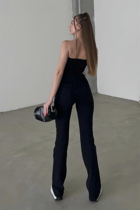 Straplez Denim Tulum Siyah