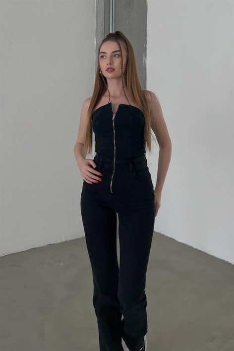 Straplez Denim Tulum Siyah