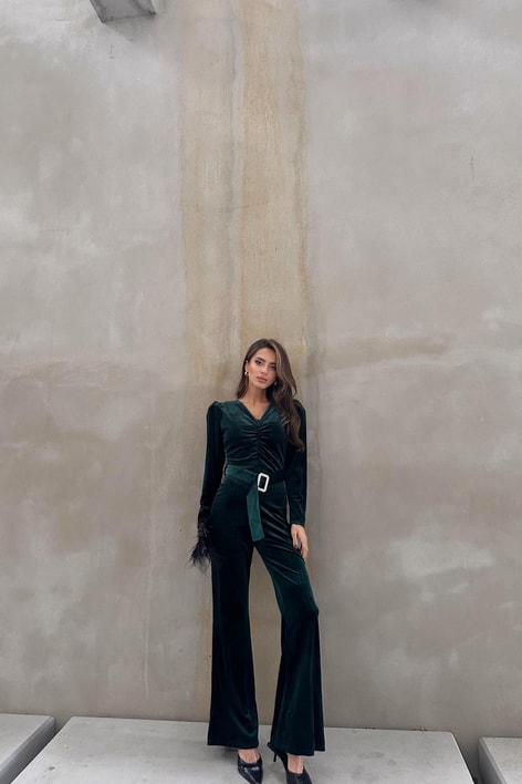 Velvet Büzgülü Tulum Zümrüt Yeşili