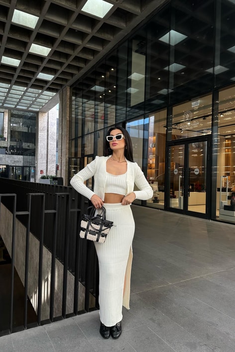 Üçlü Triko Takım Krem