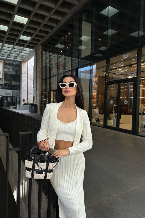 Üçlü Triko Takım Krem