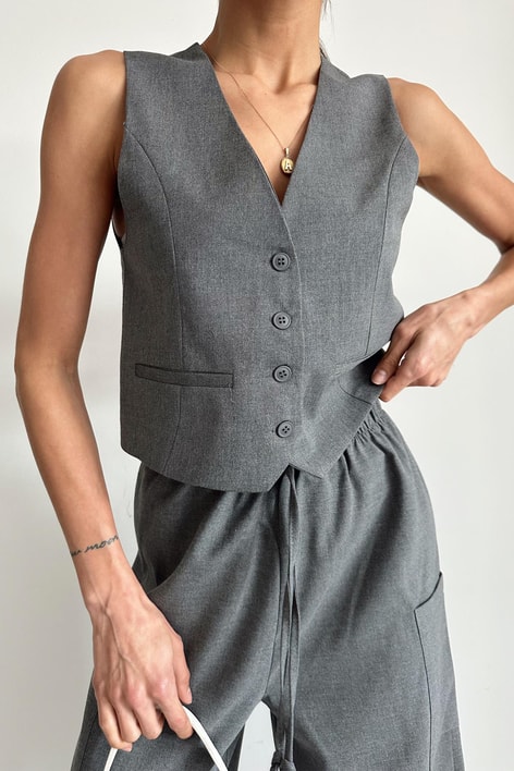 Astarlı Double Yelek Füme