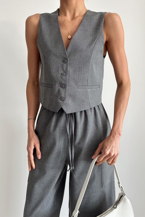 Astarlı Double Yelek Füme