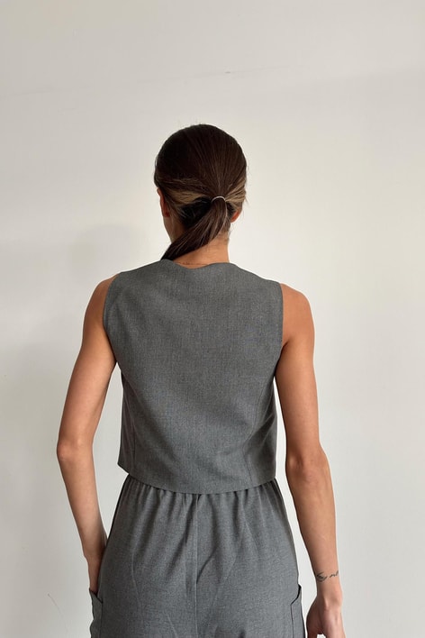 Astarlı Double Yelek Füme