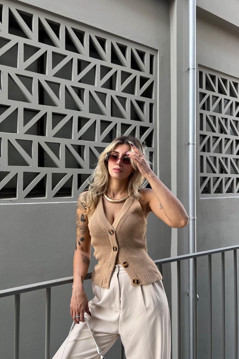 Casual Triko Yelek Camel