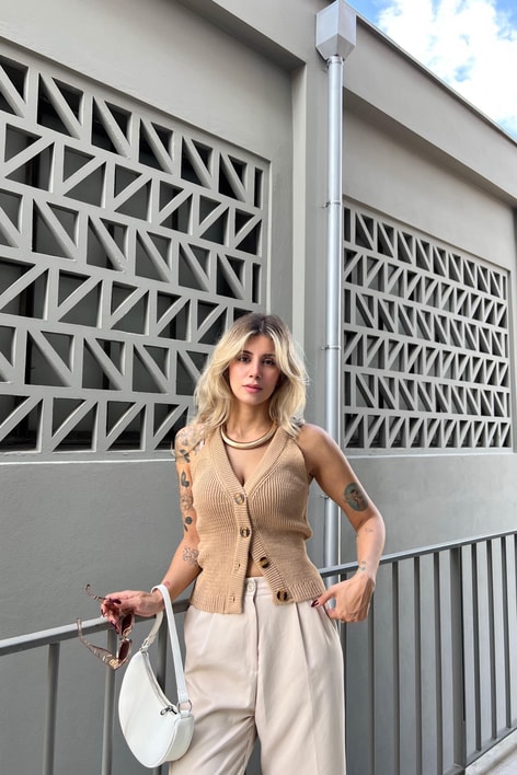 Casual Triko Yelek Camel