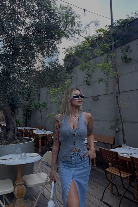 Casual Triko Yelek Gri