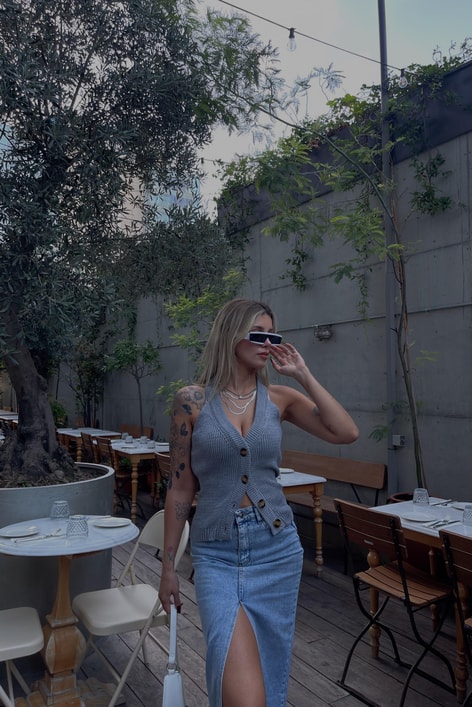 Casual Triko Yelek Gri