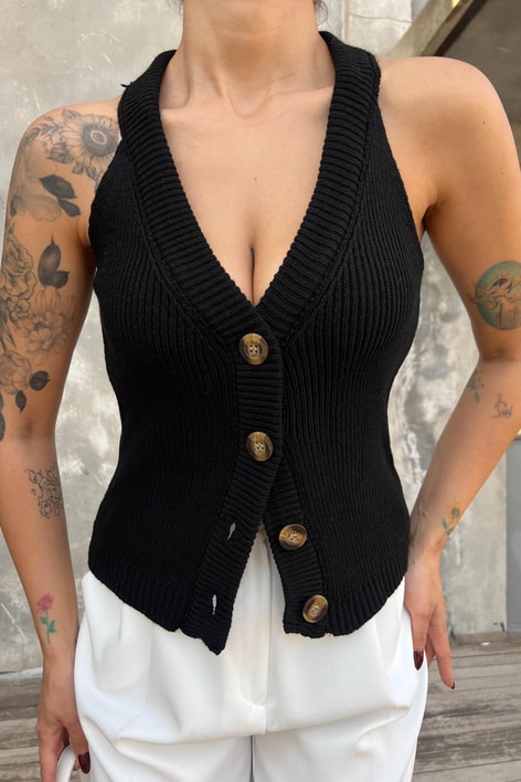 Casual Triko Yelek Siyah